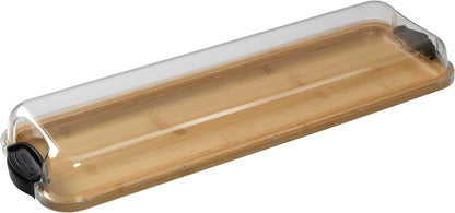 Farberware Build-A-Board Bamboo Cutting Board with Single Storage Compartment, Clear Locking Lid, Black Handles, Perfect for Charcuterie & Snacks