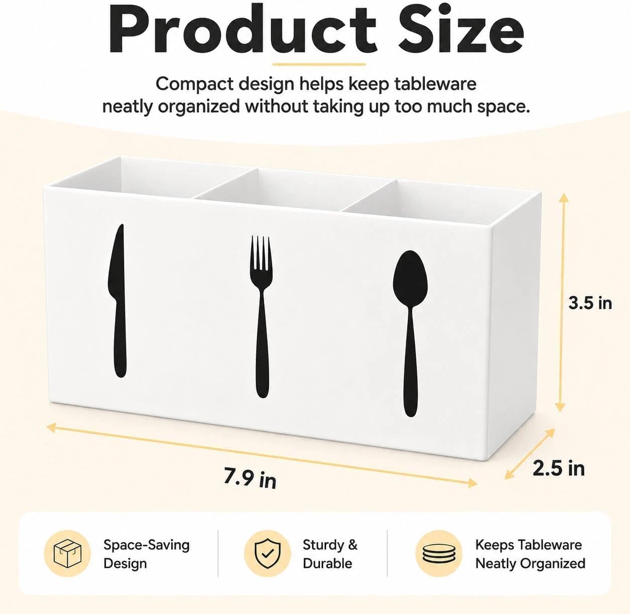 Utensil Holder,Kitchen Countertop Organizer,Silverware Organizer,3 Compartments Silverware Caddy,Plastic Utensil Holder, Large Capacity Cutlery, Spoon, Fork, and Knife Rack (White)