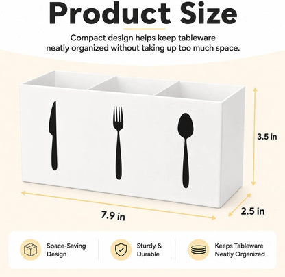 Utensil Holder,Kitchen Countertop Organizer,Silverware Organizer,3 Compartments Silverware Caddy,Plastic Utensil Holder, Large Capacity Cutlery, Spoon, Fork, and Knife Rack (White)