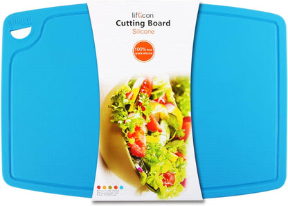Liflicon Silicone Thick Cutting Boards Mats Set of 3 Foldable & Flexible Design Juice Grooves Easy Grip Handle Dishwasher Safe for Kitchen,BPA free Silicone Cutting Board-Green
