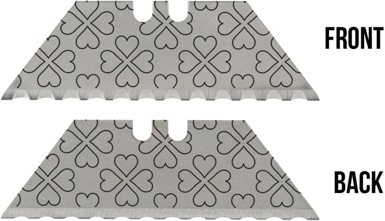 NDZ Performance Serrated Steel Blade Replacement for Utility Knife & Box Cutters, Custom Double Sided Laser Engraved Designs, Silver - Skull - 3 Pack