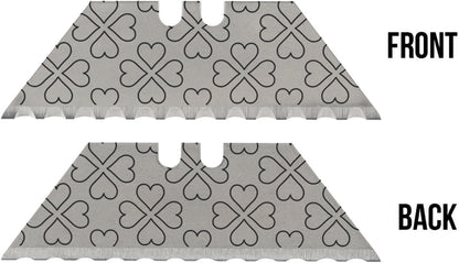 NDZ Performance Serrated Steel Blade Replacement for Utility Knife & Box Cutters, Custom Double Sided Laser Engraved Designs, Silver - Skull - 3 Pack