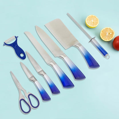 Elegant Purple 9-Piece Kitchen Knife Set with Acrylic Block,Non Stick Sharp Stainless Steel Chef Knives with Sharpener,Gift Ready Cutlery Set for Women