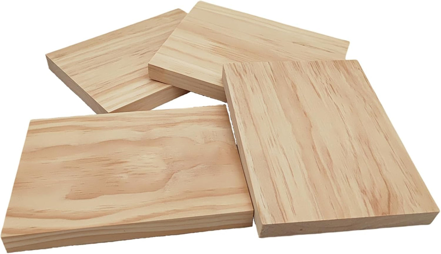 4PCS Rectangle Wood Boards Unfinished Wood Blocks for Crafting, 8x6x1in Blank Whittling Wooden Blocks for Wood Carving,Painting & Burning
