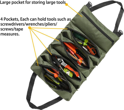 Heavy Duty Roll Up Tool Bag - 5-Pocket Handtools Roll Organizer | Waterproof Tool Pouch Tools Roll Bag for Handheld Convenience | Durable handbag for Men Professional Rolling Handba