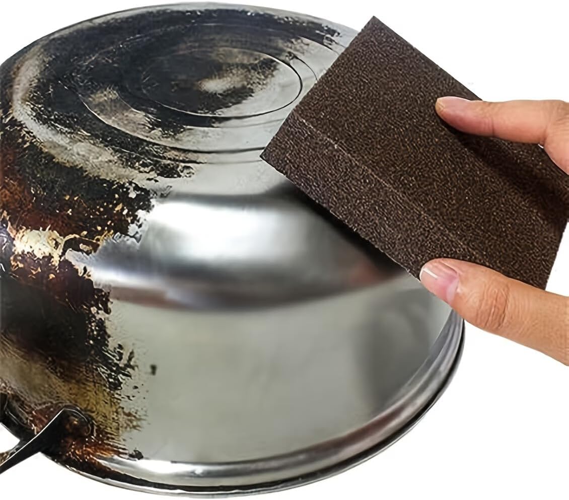 2 Pack Sandpaper Magic Sponge Cleaner Set, Ergonomic Handle Scrubber for Pots Pans Dishes, Rust Scale Removal Pad, Kitchen Cookware Stain Remover Tool