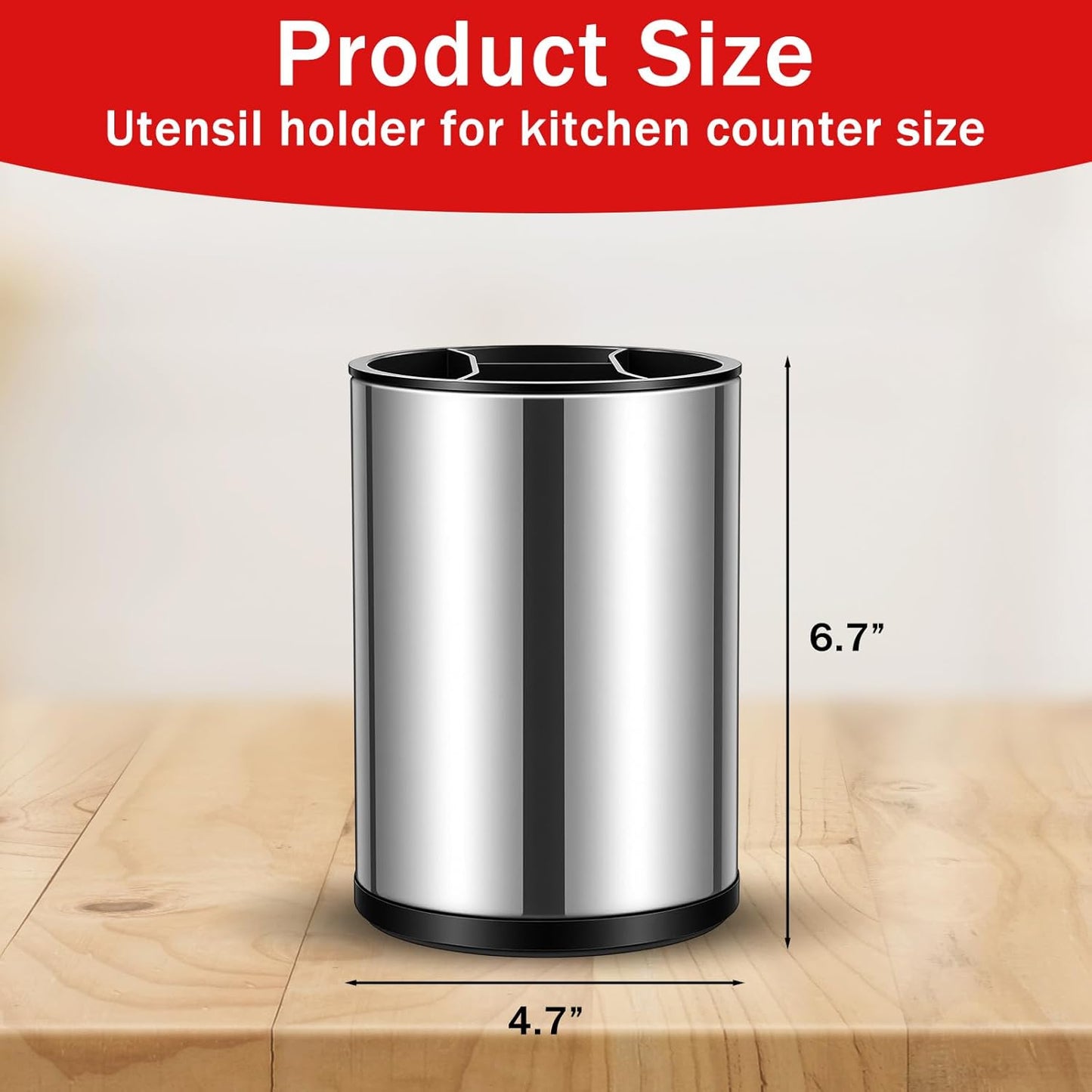 2 Pack 360° Rotating Stainless Steel Utensil Holder for Countertop, 4-Compartment Kitchen Organizer with Non-Slip Base, Large Capacity Spoon Fork Knife Crock for Cooking Tools Storage