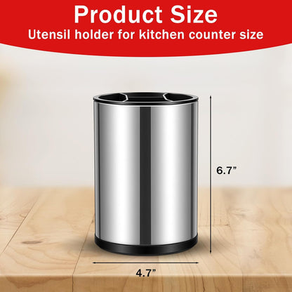 2 Pack 360° Rotating Stainless Steel Utensil Holder for Countertop, 4-Compartment Kitchen Organizer with Non-Slip Base, Large Capacity Spoon Fork Knife Crock for Cooking Tools Storage