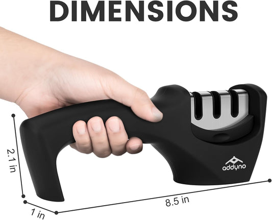 Knife Sharpener, Adjustable Angle 4-in-1 Kitchen Knife Sharpener, 3-Stage Coarse Sharpen Fine with Scissors Slot, Non-Slip Base Ergonomic Handle for Household Knives and Scissors