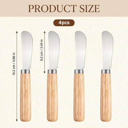 4 PCS Cheese Spreader, Stainless Steel Blade Butter Spreder Knife Wooden Handle Butter Knives Spreaders for Smooth Spreading Cheese Cream Jam Sandwiches Peanut Kitchen Utensils