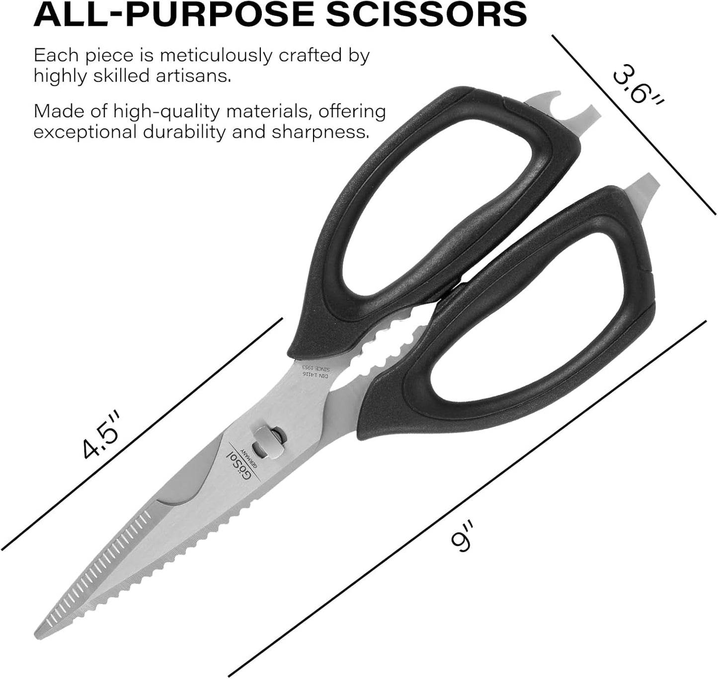 Kitchen Shears Come Apart Kitchen Scissors for Food Heavy Duty Chicken Bone Fish Nutcracker Can Opener Shears with Serrated Blade Premium Black Titanium Plated Stainless Steel 02A
