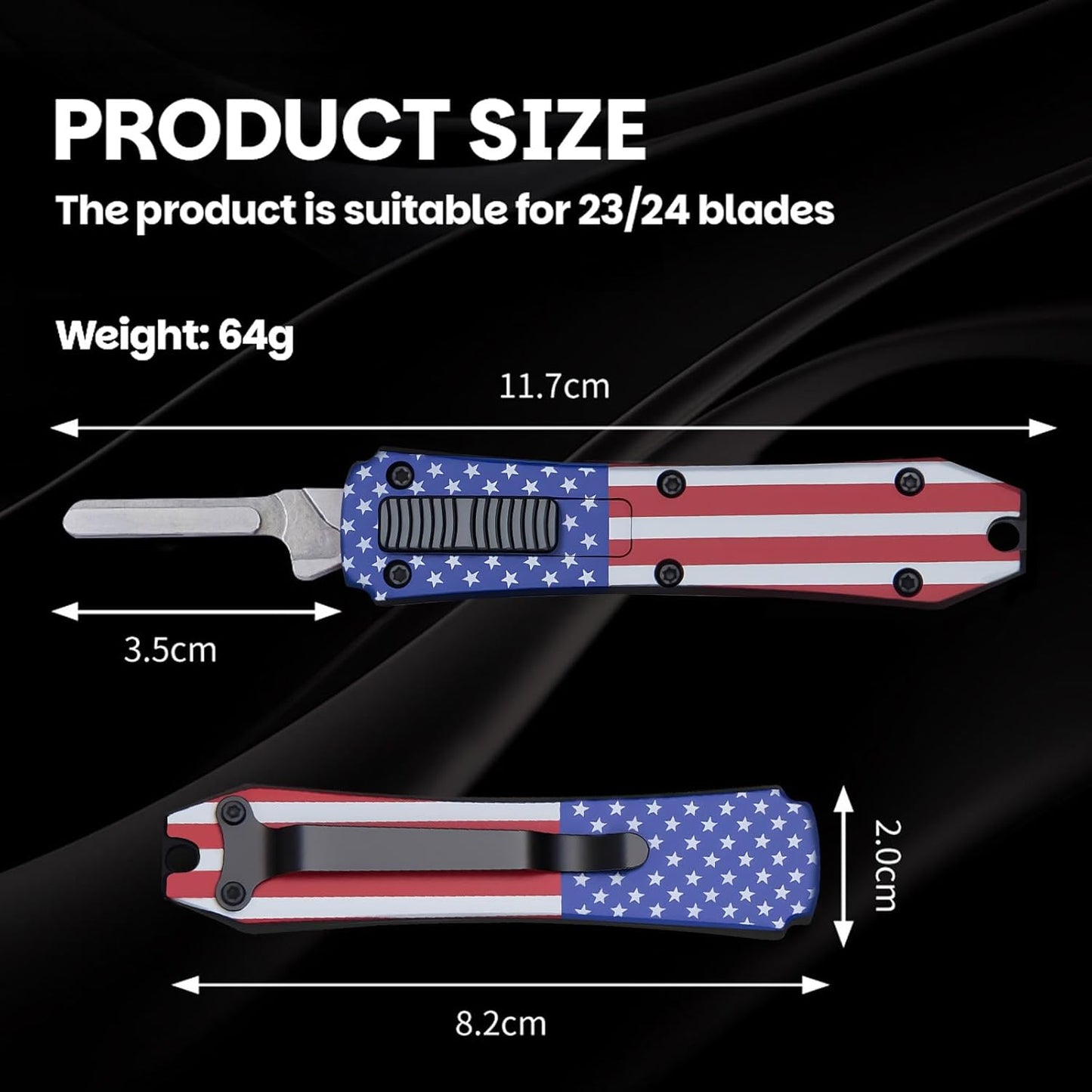 Automatic Utility Knife,All Metal Construction Carbon Stainless Steel Blade,Box Cutter Quick Change Retractable,EDC Push Button with Clip,10PCS #23 Blades Replacement,Stars&Stripes