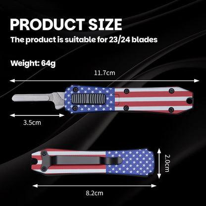 Automatic Utility Knife,All Metal Construction Carbon Stainless Steel Blade,Box Cutter Quick Change Retractable,EDC Push Button with Clip,10PCS #23 Blades Replacement,Stars&Stripes