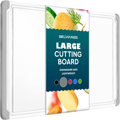 Extra Large Plastic Cutting Board for Kitchen - 18 Inch Dishwasher Safe Cutting Board, Reversible Chopping Board with Juice Groove + Non Slip Feet for Meat, Fruit, Vegetables, Meal Prep by Belwares