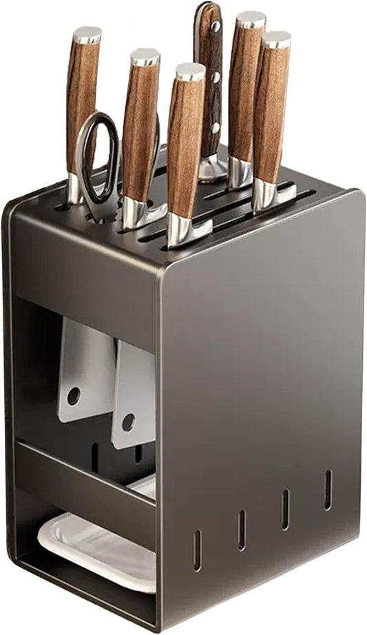 BUniq Stainless Steel Knife Block Without Knives,Universal Kitchen Knife Holder With Utensil Holder,Knives Storage Stand With Detachable Slots For Scissors And Chopsticks(Ordinary style,black)