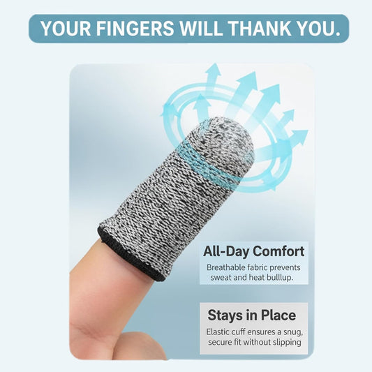 Cut Resistant Finger Cots, Level 5 Protection Sleeves for Kitchen Cutting, Wood Carving, Work. Fiber Fingertip Guards, Breathable Gray Covers, 10 Count