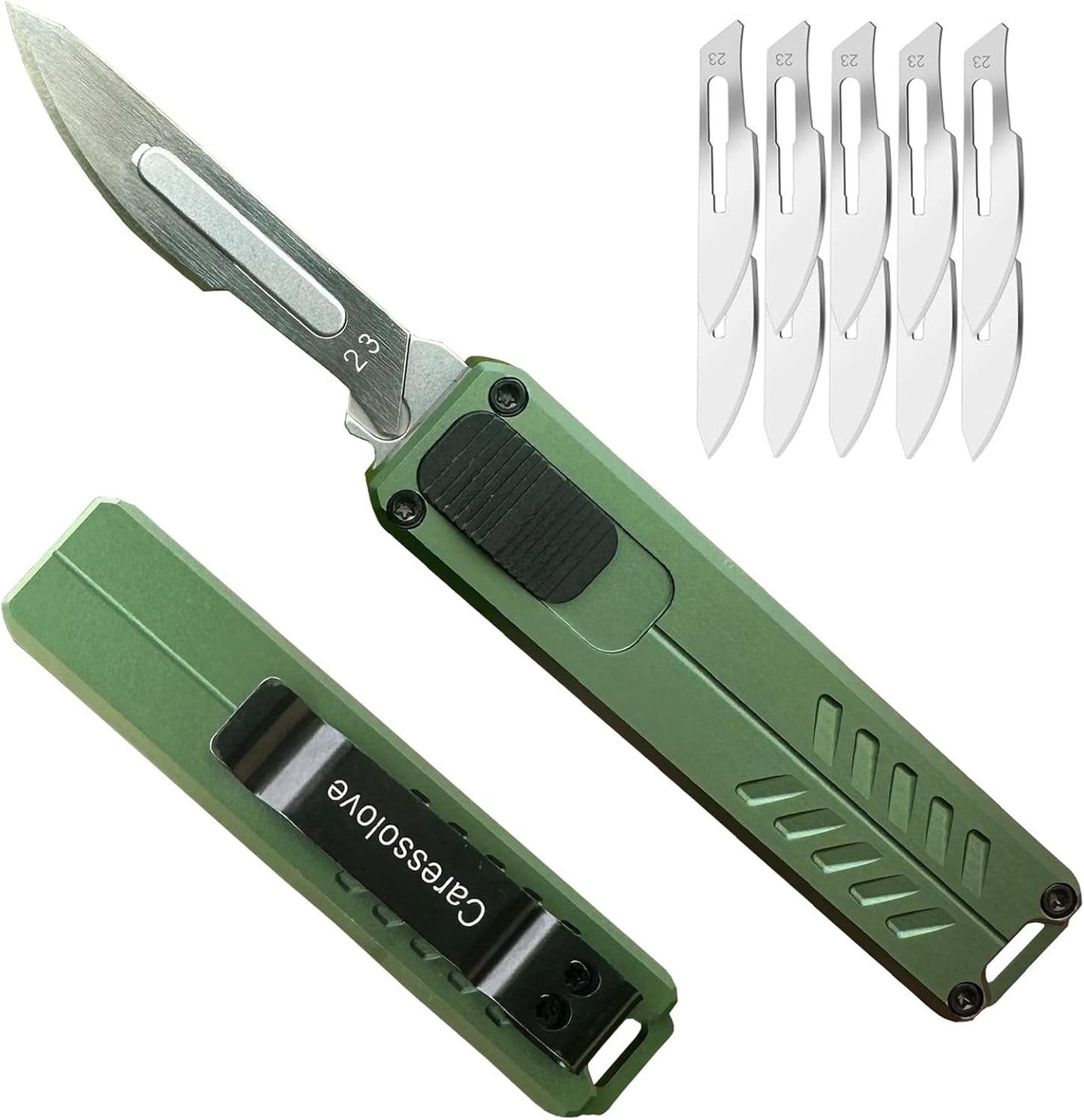 Caressolove Auto Retractable Utility Knife, Safety Black Automatic Box Cutter, Scalpel Pocket Knife, Push Button EDC Razor Knife with 10PCS #23 Blades