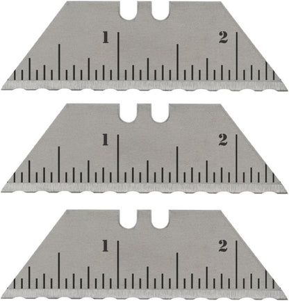 NDZ Performance Serrated Steel Blade Replacement for Utility Knife & Box Cutters, Custom Double Sided Laser Engraved Designs, Silver - Skull - 3 Pack