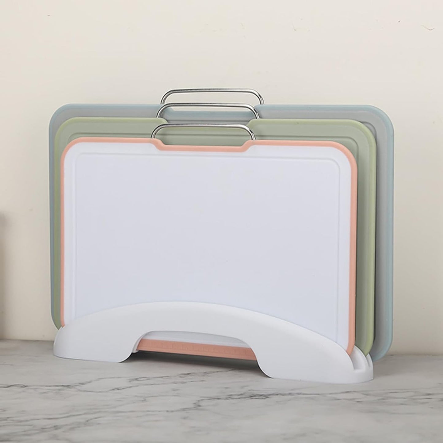 3-Piece Colorful Cutting Board Set with Stand | Color-Coded | Non-Slip | Dishwasher Safe | Durable Large Food Chopping Boards