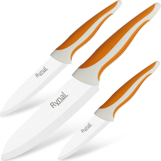 Ceramic Knife Set - 6" 5" 4" Sharp Ceramic Chef's Kitchen Knives with Blade Cover & Soft-Grip Handle