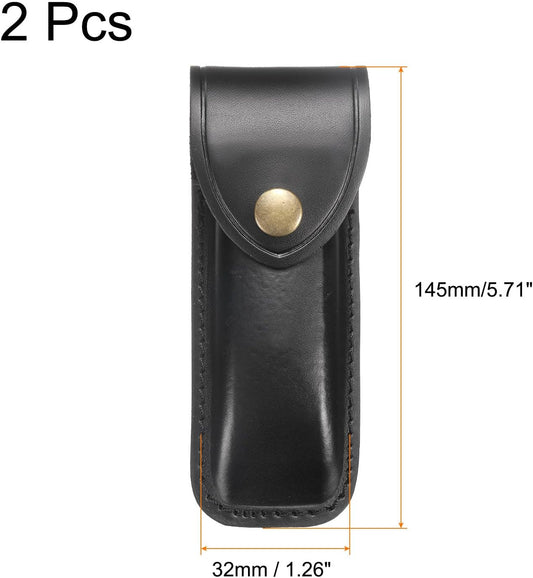 HARFINGTON 2pcs Leather Knife Sheath 5.71" Leather Pocket Knife Sheath with Hole for Folding Knife Camping Hunting Outdoors, Black