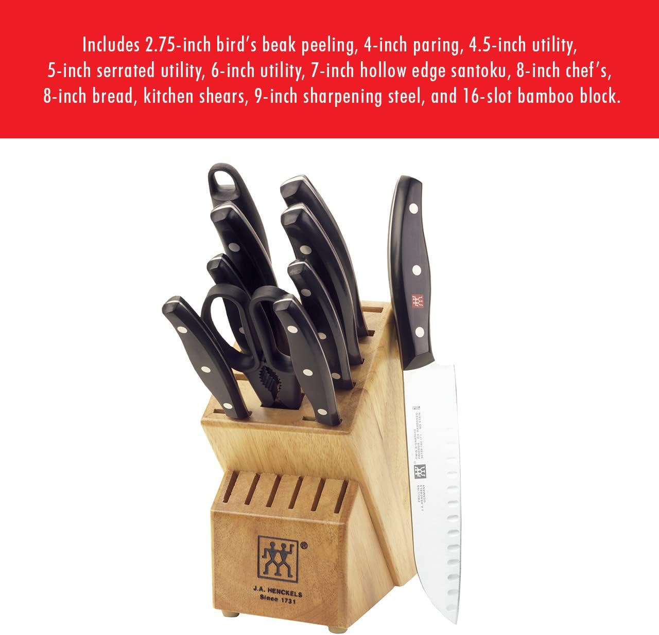 ZWILLING Twin Signature 11-Piece German Knife Set with Block, Razor-Sharp, Made in Company-Owned German Factory with Special Formula Steel perfected for almost 300 Years, Dishwasher Safe