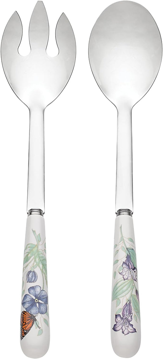 Lenox Silverware Set, Butterfly Meadow 2-Piece Spreader Set, 18/10 Stainless Steel, Dishwasher Safe, Porcelain Handles, Butter Knife, Cheese Spreader, Home And Kitchen Utensils Sets (Silver, 2 Piece)