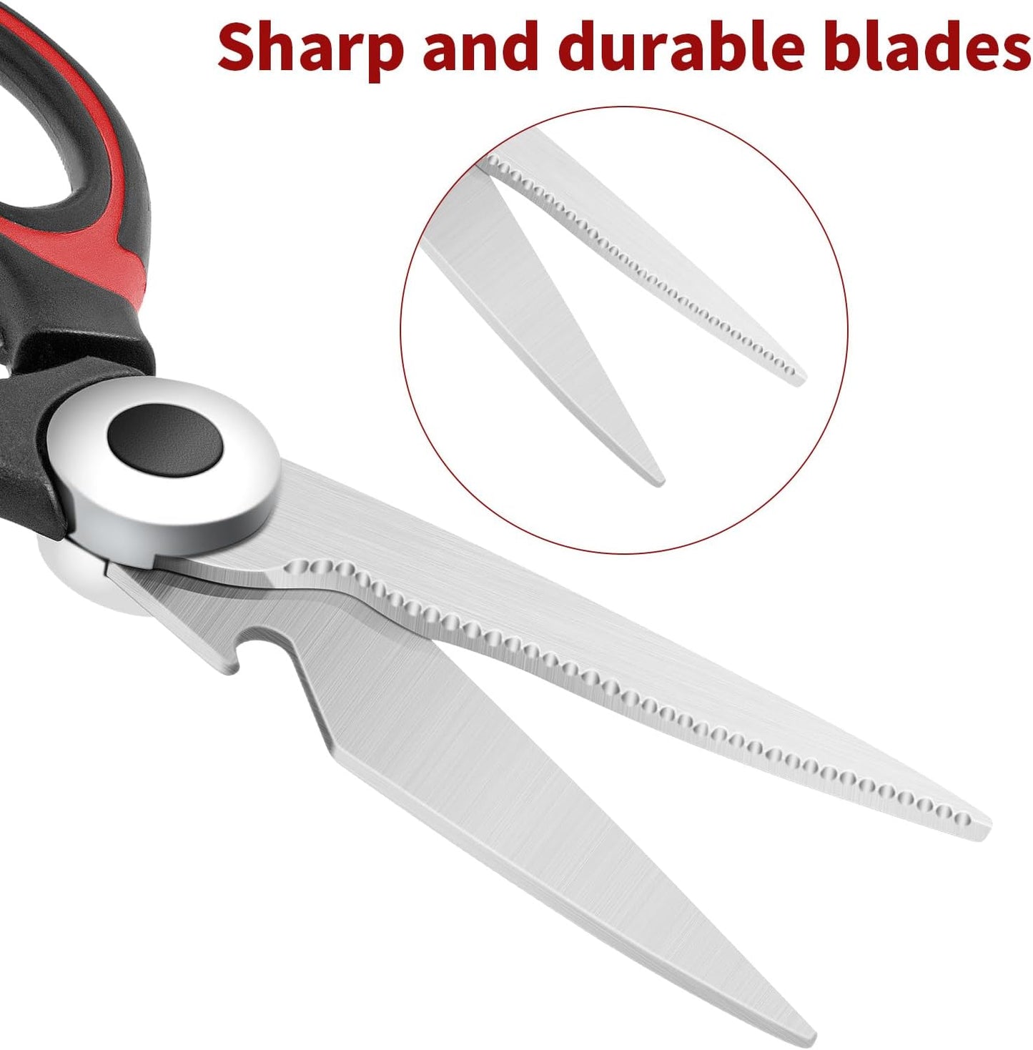 Kitchen Scissors, Multi-Purpose Heavy Duty Meat & Poultry Shears, Multi-Edge Scissors, Stainless Steel Blades, Dishwasher Safe, Black/Red/Green, Set of 3