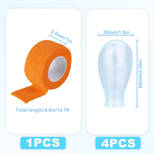 4pcs Waterproof Thumb Protector, Reusable Silicone Finger Sleeve Cover Rubber Cots with Nursing Bandage for Shower Swimming Pedicure Manicure Nail Soaking & Wound Protection Guard