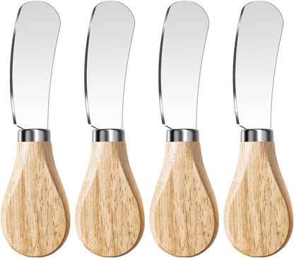 Butter Knife Spreader, Cheese Spreader Knives Set of 4, Stainless Steel Butter Knives with Acacia Wood Handle, Small Cheese Knives for Cold Butter, Soft Cheese Spreader, Jam, Charcuterie, Pastry
