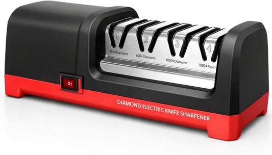 4-Stage Electric Knife Sharpener, Heavy Duty Knife Sharpener with 20° Precision Angle for Straight, Serrated & Ceramic Knives, 100% Diamond Abrasive, Resin Polishing