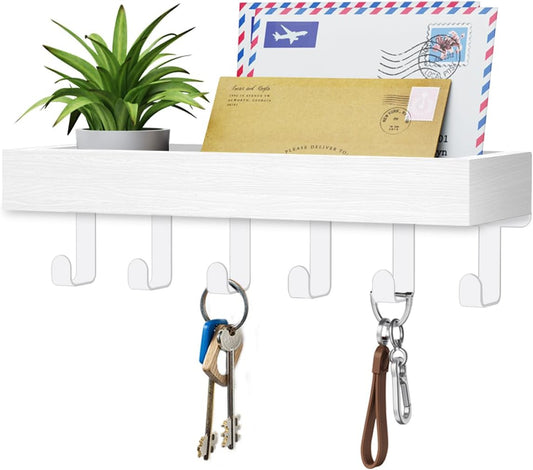 Key Holder Wall Mount Adhesive Magnetic - Hanging Key Hooks with Mail Organizer Tray for Wallet House - Keys Hanger Rack with Shelf for Camper Entryway Door Home Living Room Decor Large Black
