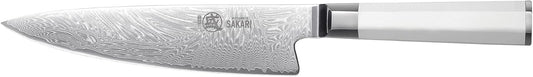 MITSUMOTO SAKARI 8-Inch VG-Pro Damascus Gyuto Knife, Hand Forged Professional Japanese Chef Knife, Ergonomic G10 Handle & Sandalwood Box