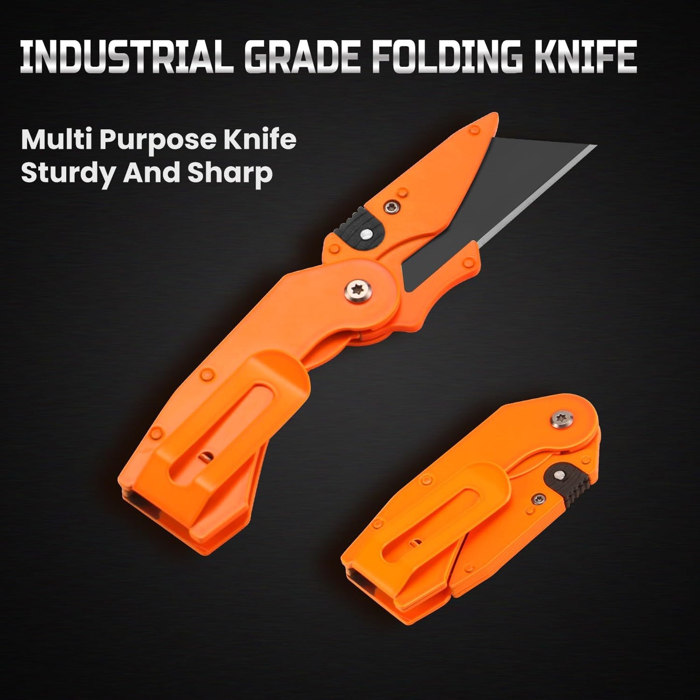 Lichamp 6-Pack Folding Utility Knife, Quick-Change Box Cutter with Razor Blades & Belt Clip, Portable Construction Tool for DIY, Outdoor & Warehouse Use, Black