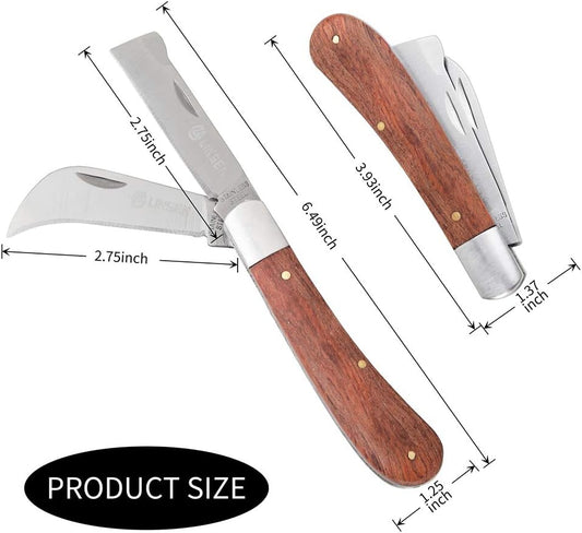 Pruning Knife, Double blade Grafting knife, Stainless Steel Garden Budding Knife, Linsen-outdoors Folding Pocket Knife For Grafting Multi Cutting Tool, Weed Bushes Branches Mushroom Diggig Knife