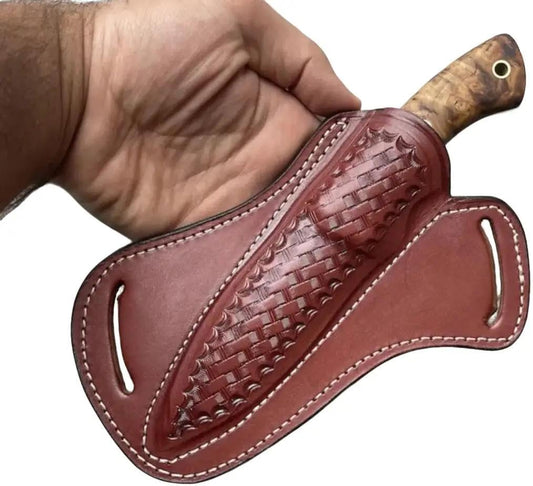 Handmade Leather Fixed Blade Knife Sheath for Belt, 5 inch BladeLength, 2 inch Width, Cross Draw Right Side Carry, Open Top, EDC Tools Holster (Black)