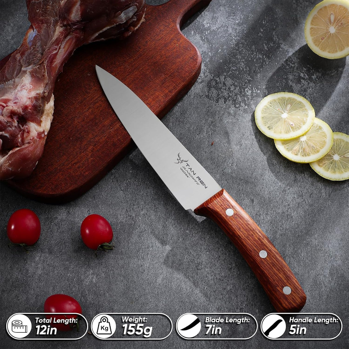 TAN REN Japanese Gyuto Chef Knife, 7 Inch Stainless Steel Chef Knife