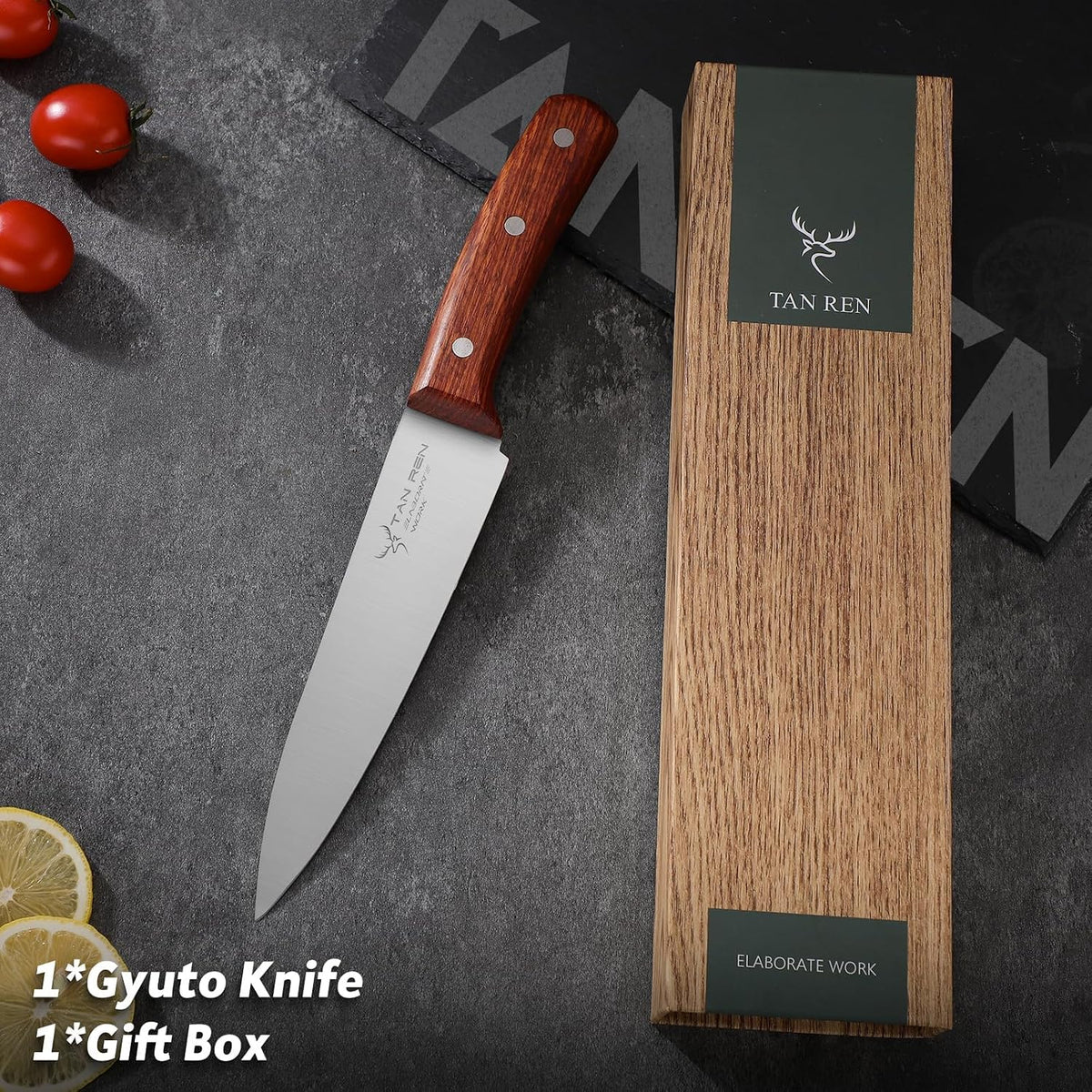 TAN REN Japanese Gyuto Chef Knife, 7 Inch Stainless Steel Chef Knife