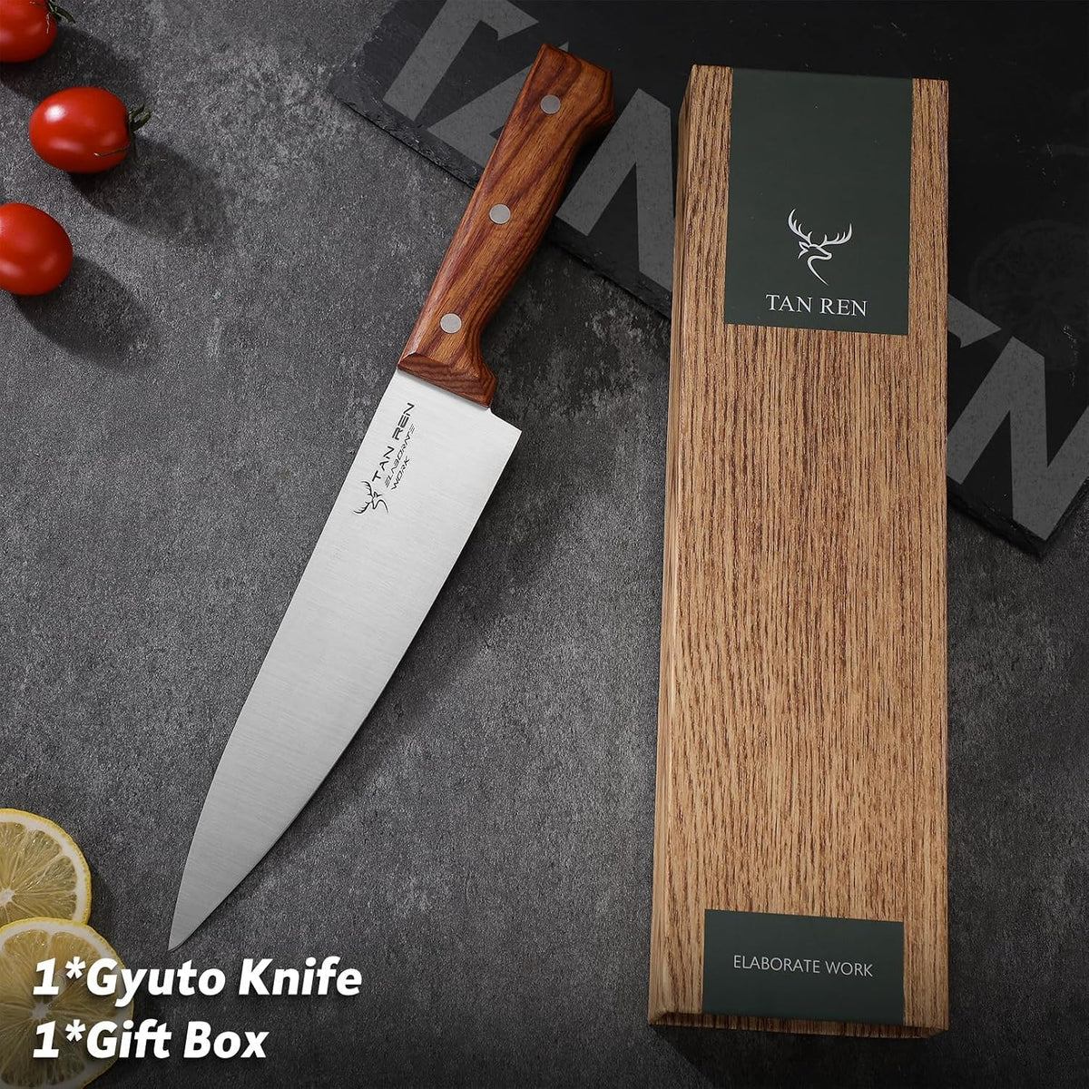 TAN REN Japanese Gyuto Chef Knife, 7 Inch Stainless Steel Chef Knife