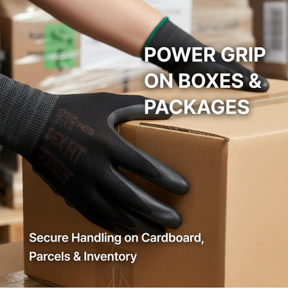 Nitrile Work Gloves FN330, 3D Comfort Fit, Touchscreen Grip Gloves for Warehouse, Construction, Package Handling, Delivery & General Work, Men & Women, Black, M, 3 Pairs