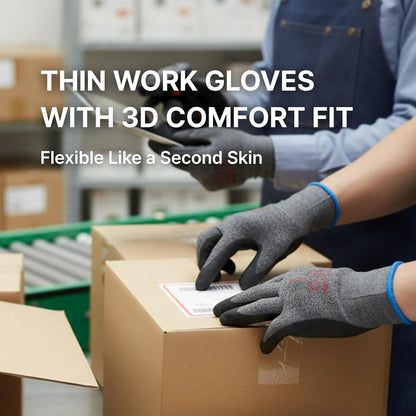 Nitrile Work Gloves FN330, 3D Comfort Fit, Touchscreen Grip Gloves for Warehouse, Construction, Package Handling, Delivery & General Work, Men & Women, Black, M, 3 Pairs
