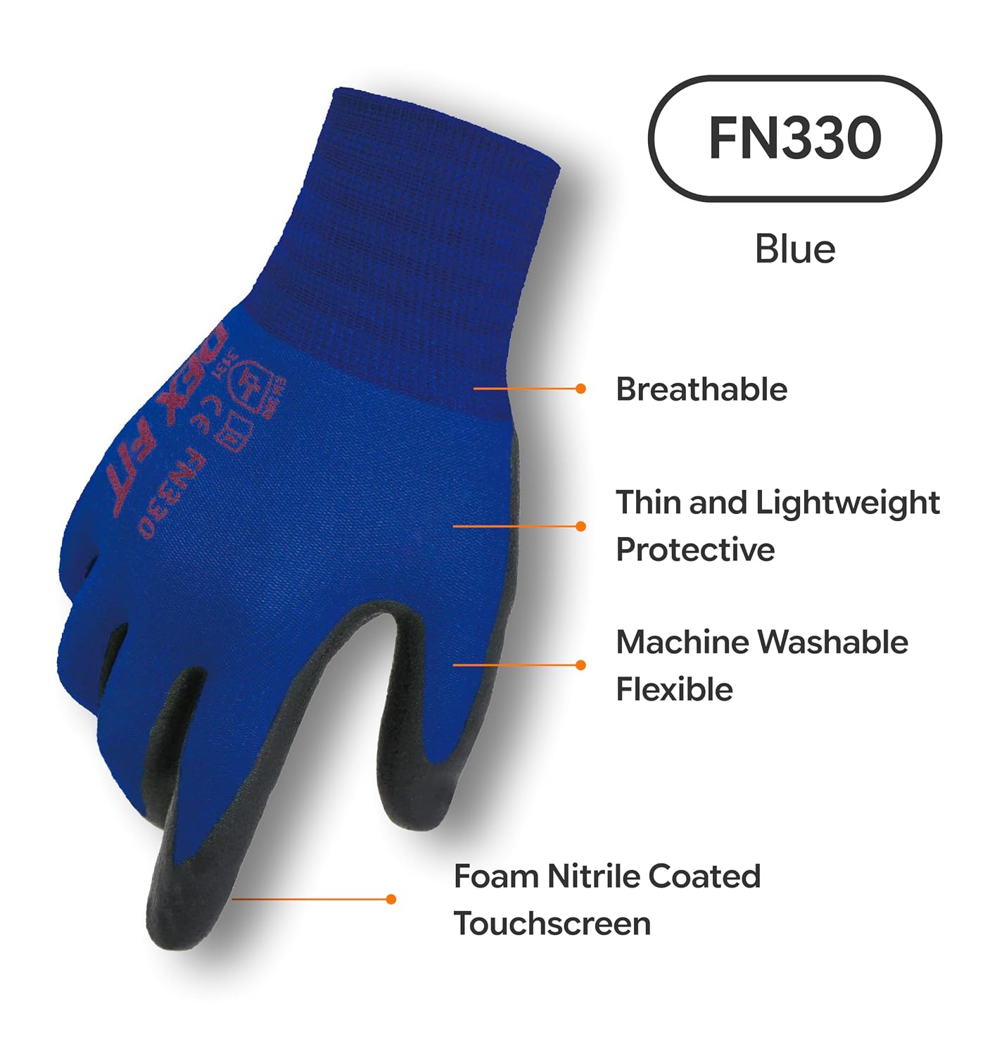 Nitrile Work Gloves FN330, 3D Comfort Fit, Touchscreen Grip Gloves for Warehouse, Construction, Package Handling, Delivery & General Work, Men & Women, Black, M, 3 Pairs