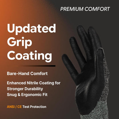 Nitrile Work Gloves FN330, 3D Comfort Fit, Touchscreen Grip Gloves for Warehouse, Construction, Package Handling, Delivery & General Work, Men & Women, Black, M, 3 Pairs