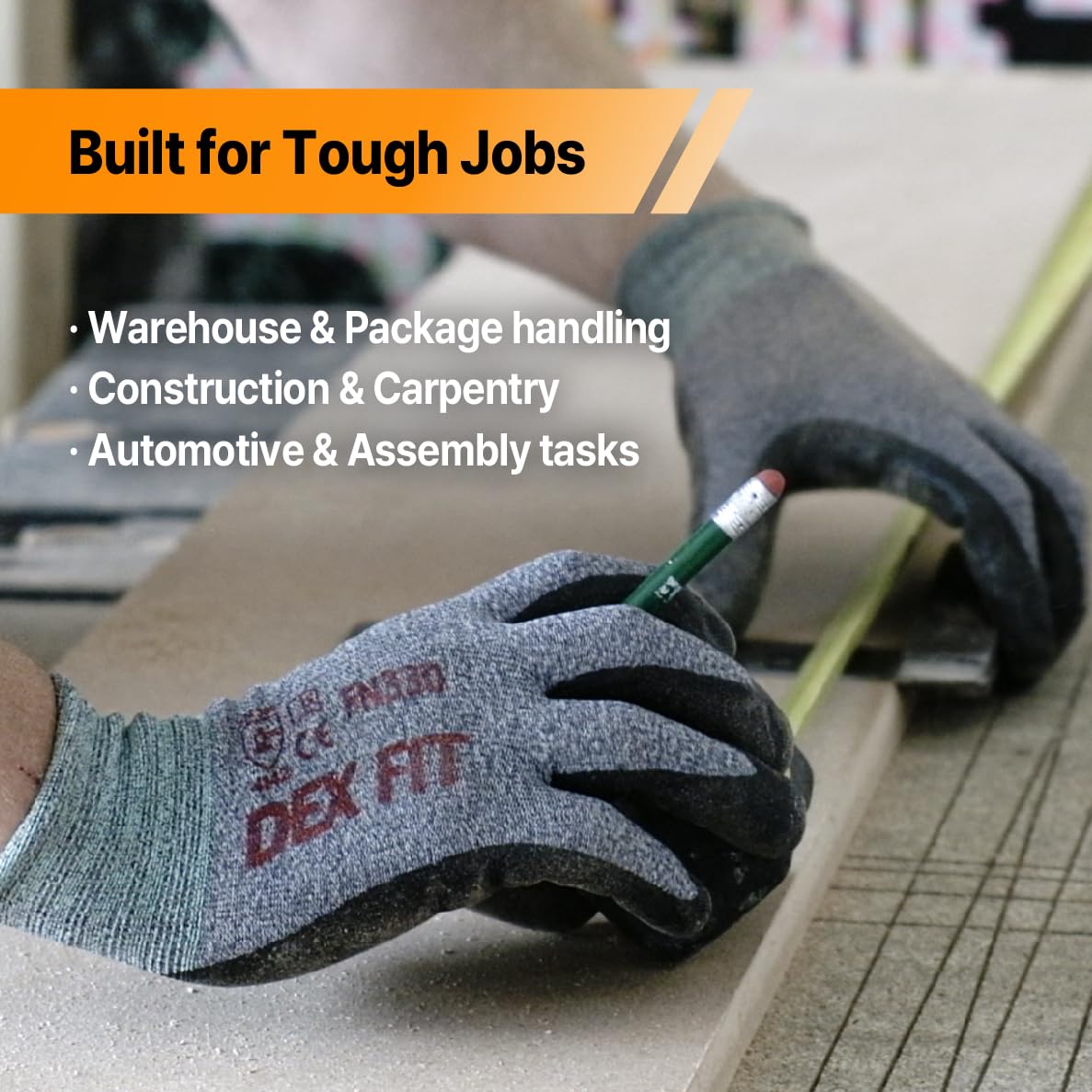 Nitrile Work Gloves FN330, 3D Comfort Fit, Touchscreen Grip Gloves for Warehouse, Construction, Package Handling, Delivery & General Work, Men & Women, Black, M, 3 Pairs