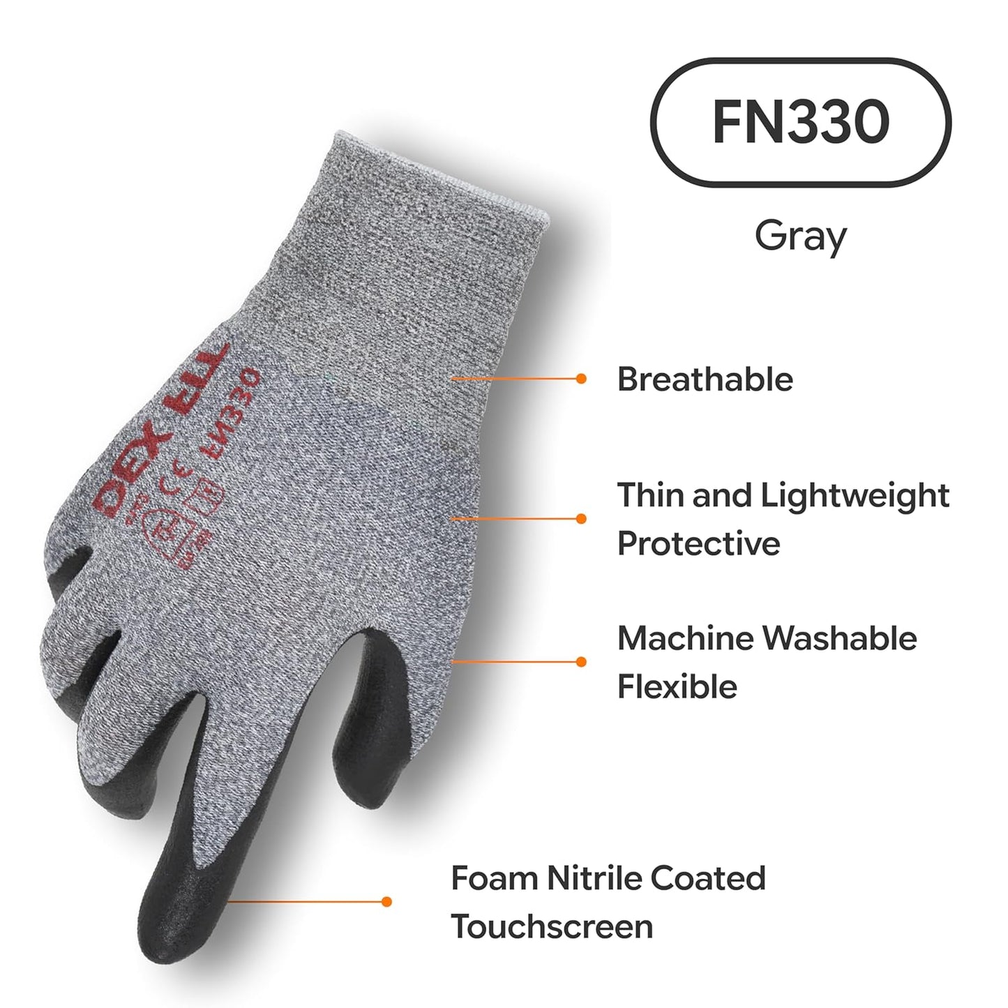 Nitrile Work Gloves FN330, 3D Comfort Fit, Touchscreen Grip Gloves for Warehouse, Construction, Package Handling, Delivery & General Work, Men & Women, Black, M, 3 Pairs
