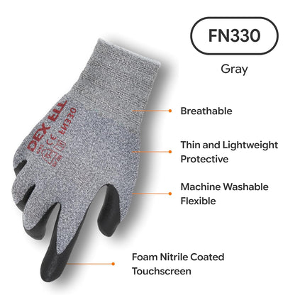 Nitrile Work Gloves FN330, 3D Comfort Fit, Touchscreen Grip Gloves for Warehouse, Construction, Package Handling, Delivery & General Work, Men & Women, Black, M, 3 Pairs