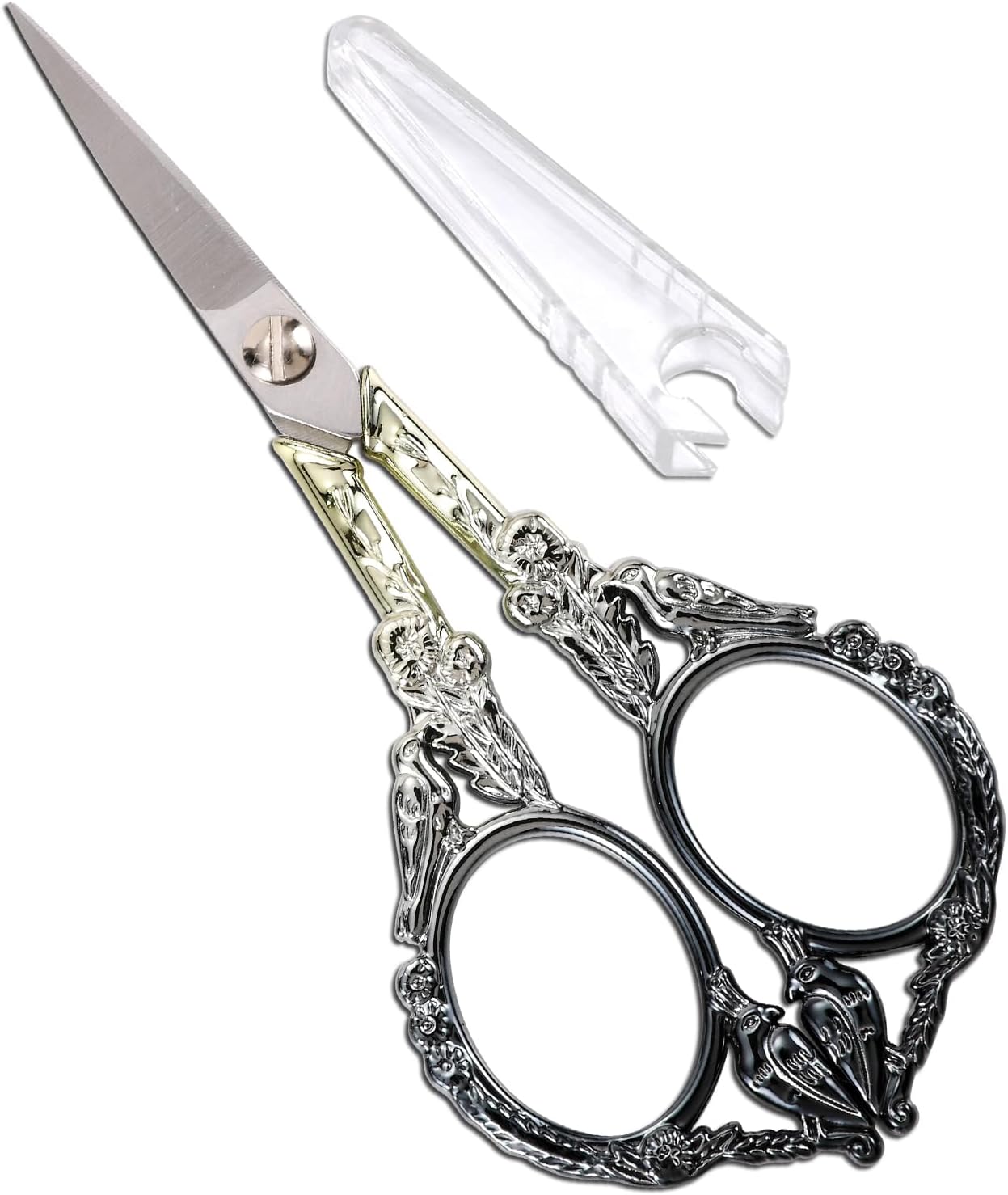 Sewing Embroidery Scissors, Small Thread Shears with Cover | 4.6in, Sharp, Precision, for Craft, Artwork, Needlework, Yarn, Knitting, Paper Cutting, Detail Snips, Cute DIY Kit, Black
