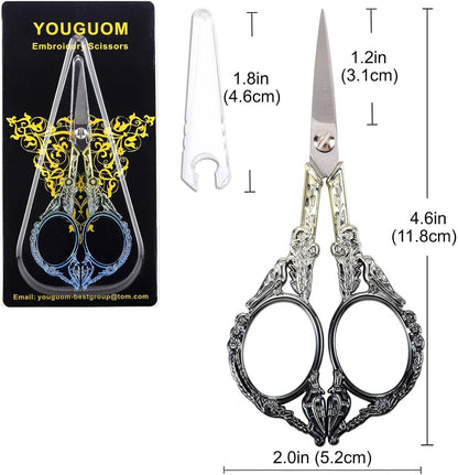 Sewing Embroidery Scissors, Small Thread Shears with Cover | 4.6in, Sharp, Precision, for Craft, Artwork, Needlework, Yarn, Knitting, Paper Cutting, Detail Snips, Cute DIY Kit, Black