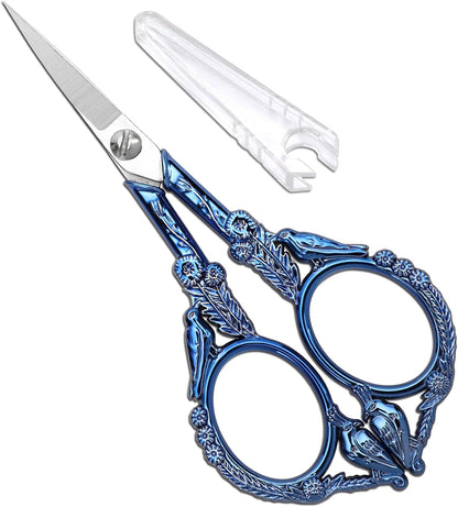 Sewing Embroidery Scissors, Small Thread Shears with Cover | 4.6in, Sharp, Precision, for Craft, Artwork, Needlework, Yarn, Knitting, Paper Cutting, Detail Snips, Cute DIY Kit, Black