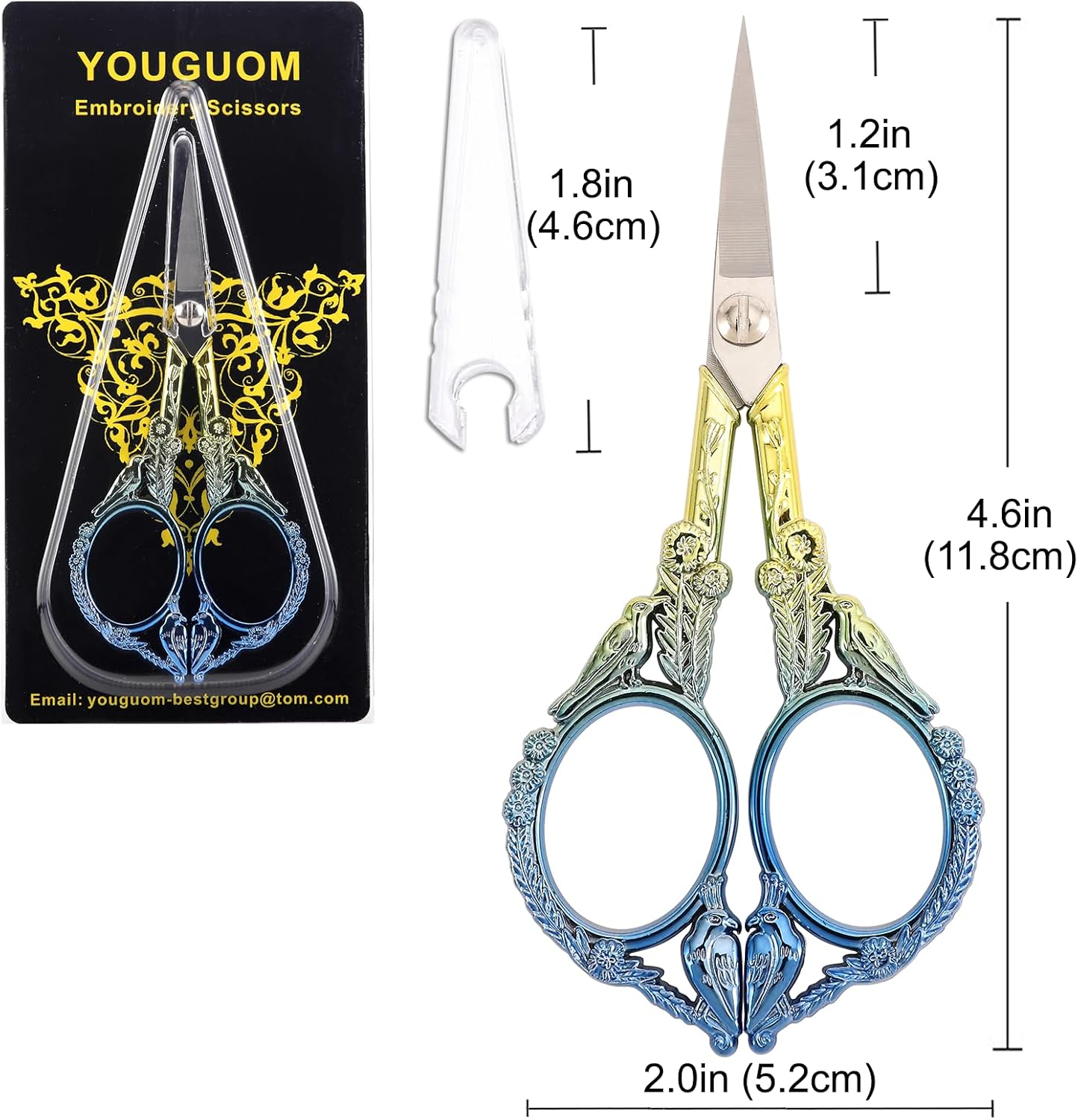 Sewing Embroidery Scissors, Small Thread Shears with Cover | 4.6in, Sharp, Precision, for Craft, Artwork, Needlework, Yarn, Knitting, Paper Cutting, Detail Snips, Cute DIY Kit, Black